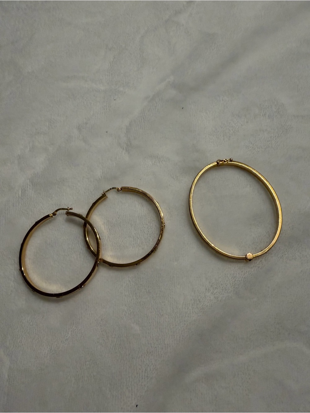 Gold Hoop Earrings and Bangle Set - Classic Women's Jewelry.Solid 18K set.
